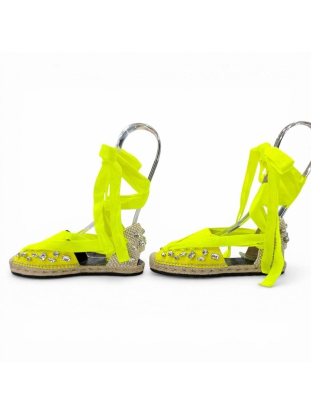 Loewe Paula S Ibiza Canvas Crystal Ribbon Espadrilles Sandals Yellow 37 Handbag View 3